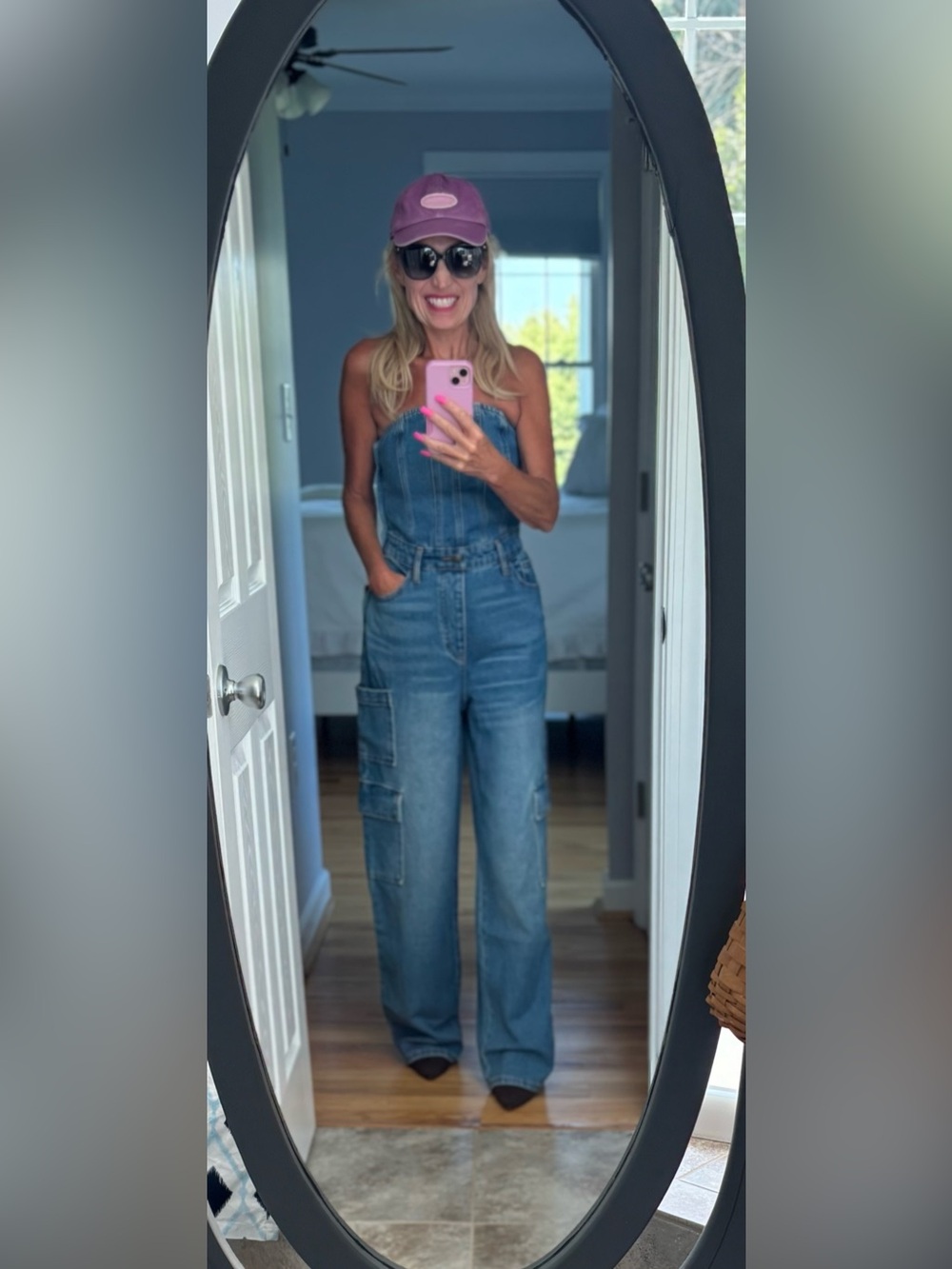 wild fable Blue Strapless Wide-Leg Denim Overalls with Utility Pocket